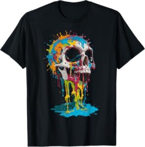 Colorful Melting Skull Dripping Paint Horror Skull Art T-Shirt