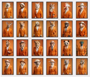 Elegant Animal Wall Art Orange Theme Animal Prints Digital Download Stylish Animal Portrait Modern Wall Art Instant Download