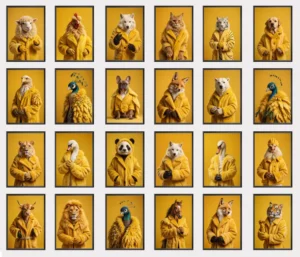 Animal Wall Art Yellow Theme Elegant Animal Prints Digital Download Stylish Animal Portrait Modern Wall Art Instant Download (Copy)